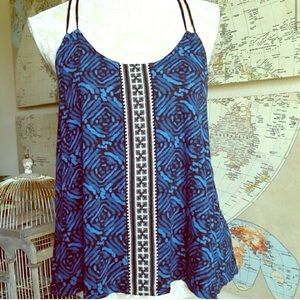 Ecoté Urban Outiftters Blue Tribal Pattern Top