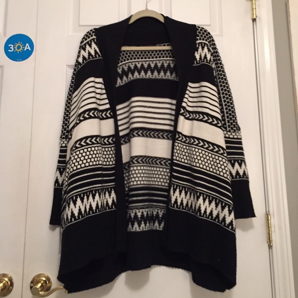 black and white tribal printed cardigan sweater.