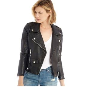Vegan Leather Motorcycle Jacket with Zipper Detail