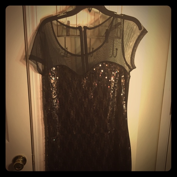 Black Glam Sequined Dress with netted top and back