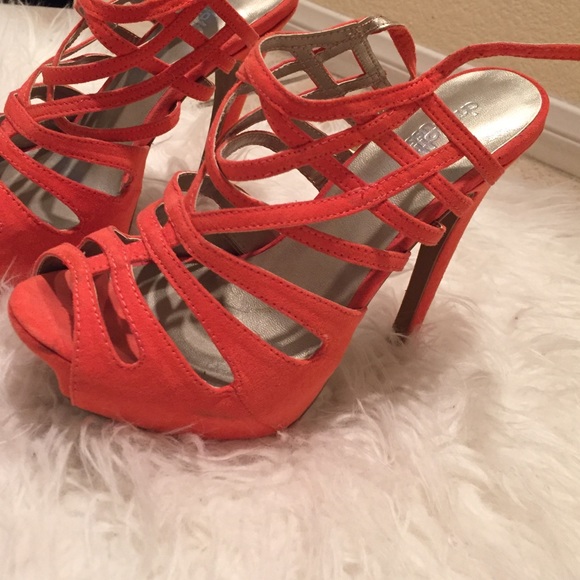 Orangish pink high heels