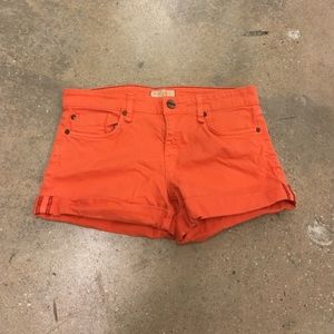 Orange denim shorts