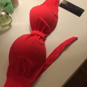 Hot pink padded bikini top strapless or halter