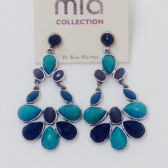 Bohemian drop earrings with multi blue stones, hip