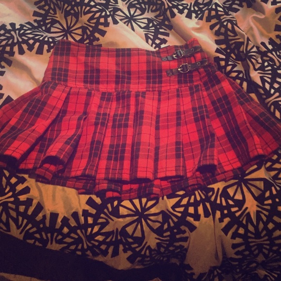 Mini red plaid skirt