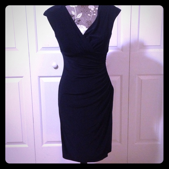 Navy Blue Sleeveless Faux Wrap Dress