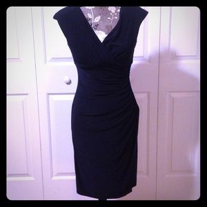 Navy Blue Sleeveless Faux Wrap Dress