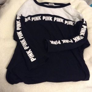 Pink long sleeved black and white printed top
