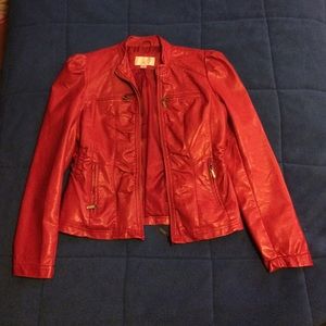 Faux red leather jacket