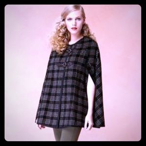 NWOT Black and white plaid poncho cape