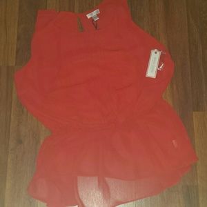 Red sheer blouse