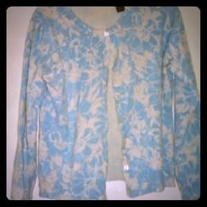 blue and white floral cartagan