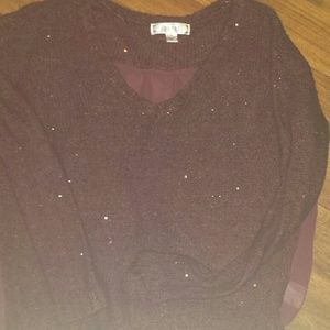 Wine color sweater with sheer back
