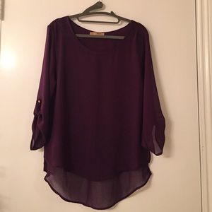 Dark purple sheer high low hem tunic