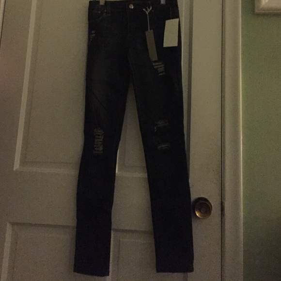 Tractr Skinny Jeans w/ rips & plaid panels - Picture 1 of 4