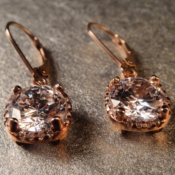 Sterling Silver Rhodium Plated Earrings CZ - Picture 1 of 4