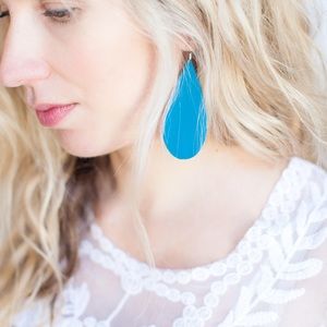 Teal, turquoise leather earrings