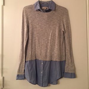 Loft layered look grey sweater and blue tunic