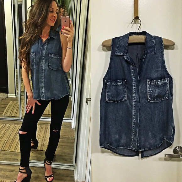 Cloth & Stone Dark Denim Button Up Tank Top
