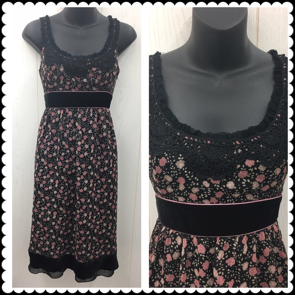 Cynthia Steffe romantic black floral dress Sz 6