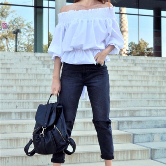 🚫sold in bundle🚫 bow tie back off shoulder top - Picture 2 of 4