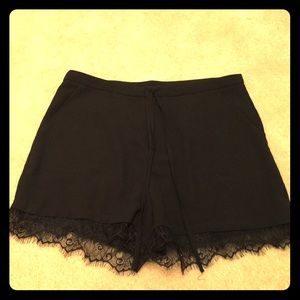 Black shorts with lace trim