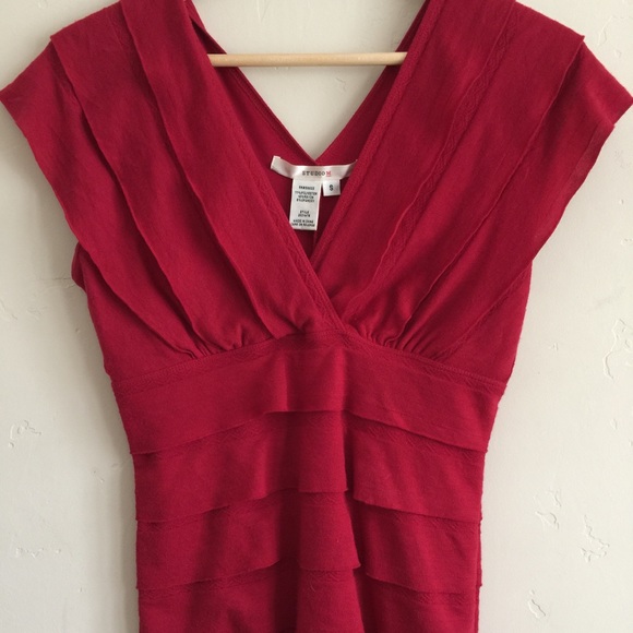 Red deep V blouse