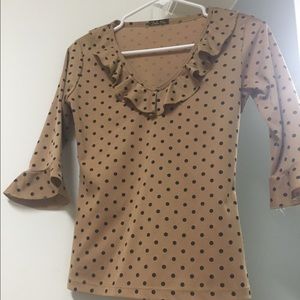 Tan and black poka dot top