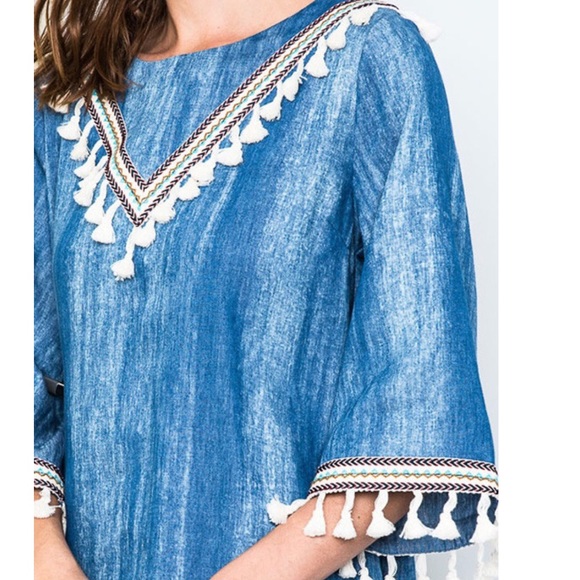 🎉HP🎉April Spirit Denim Tassel Dress - Picture 4 of 5