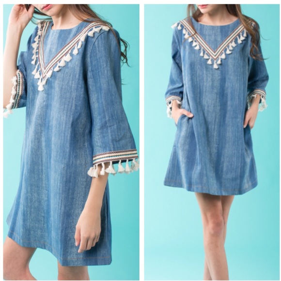 🎉HP🎉April Spirit Denim Tassel Dress - Picture 2 of 5