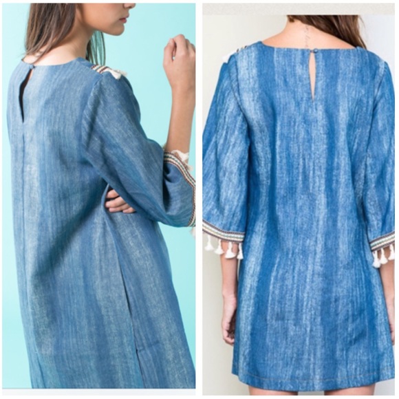 🎉HP🎉April Spirit Denim Tassel Dress - Picture 3 of 5