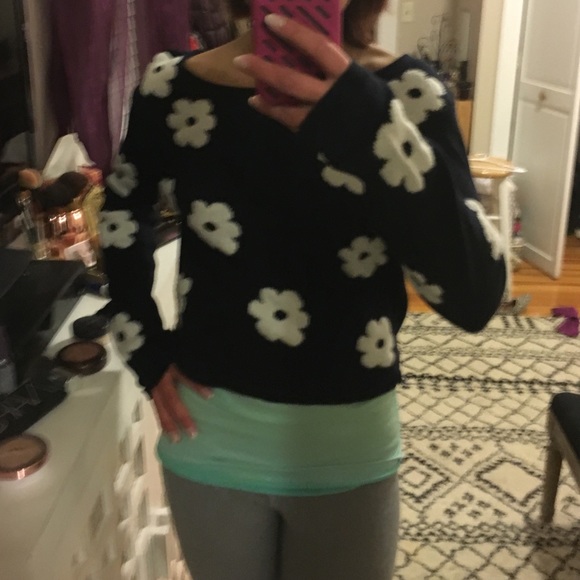 Keds sweater - cropped navy & white flowers SIZE L