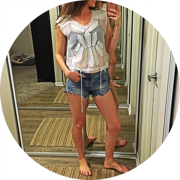 Free People White Sheer Embellished Tank Top