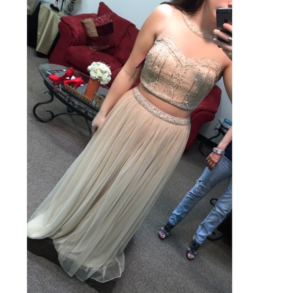 2 piece Champage prom dress