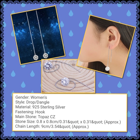 925 Sterling silver drop dangle chain earrings - Picture 2 of 2