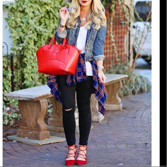 Shoes - RED Lace up sued Ballet flats pointy toe shoe