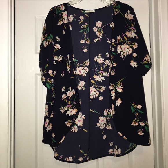 Navy blue flower kimono