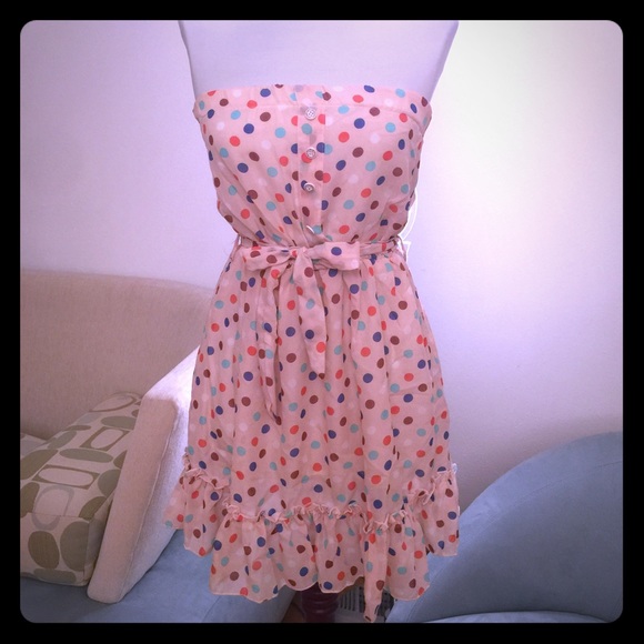 Strapless polka dot dress w/ front tie - XS to SM