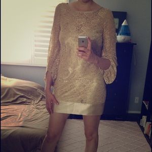 Laundry by Shelli Segal: Gold lace 20s dress