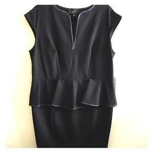 NWT ABS Allen Schwartz LBD Peplum Leather Trim