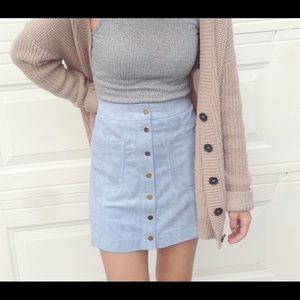 Baby blue suede button up skirt