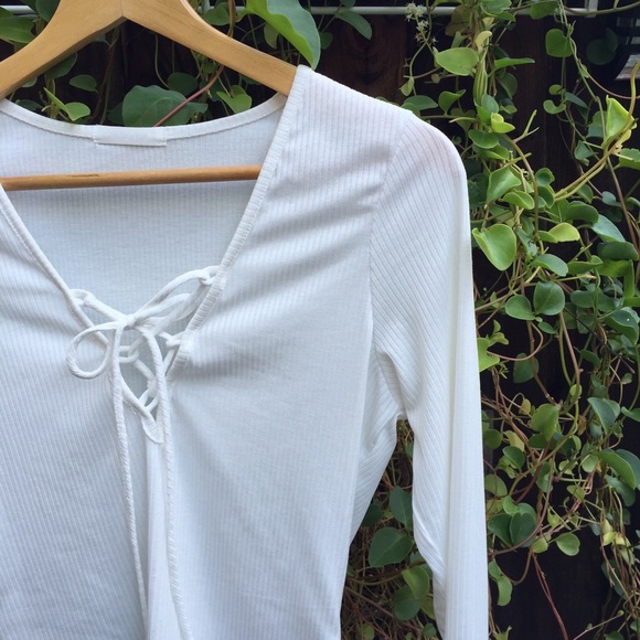 Lace up long sleeve white shirt