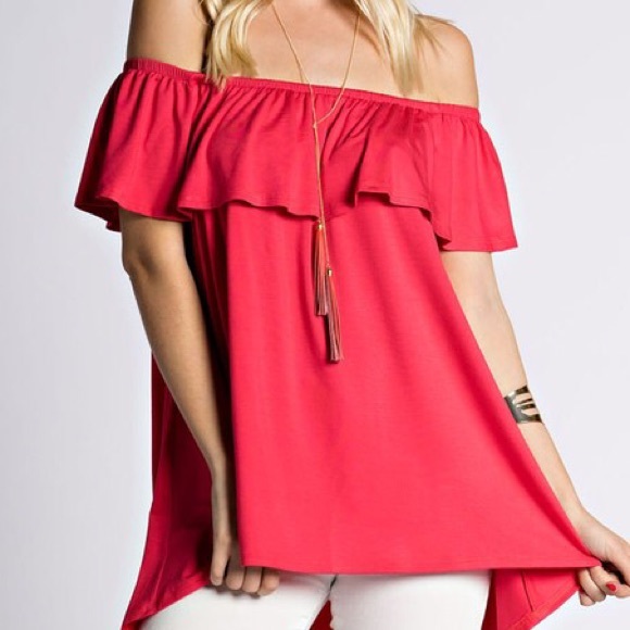 Open Shoulder Tunic in CORAL OR OFF WHITE - Picture 2 of 2