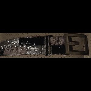 GUESS Black, Tan and Silver Belt with Rhinestones.