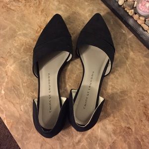 Black suede pointed toe flats