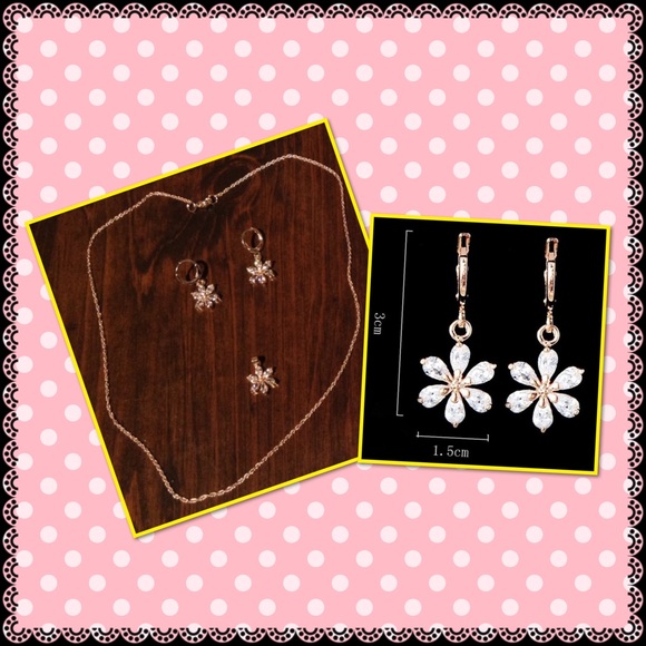 18K gold filled C.Z. Pendant necklace earrings set - Picture 2 of 2