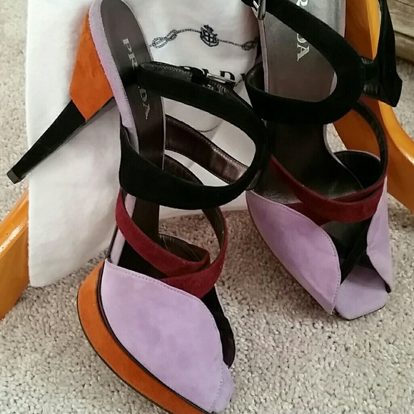 Prada multi color suede platform heels