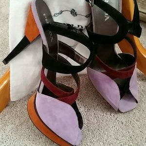Prada multi color suede platform heels