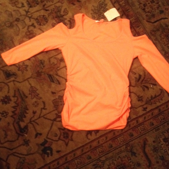 Boston Proper neon  peach cold shoulder top