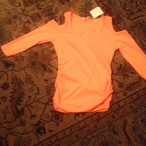 Boston Proper neon  peach cold shoulder top